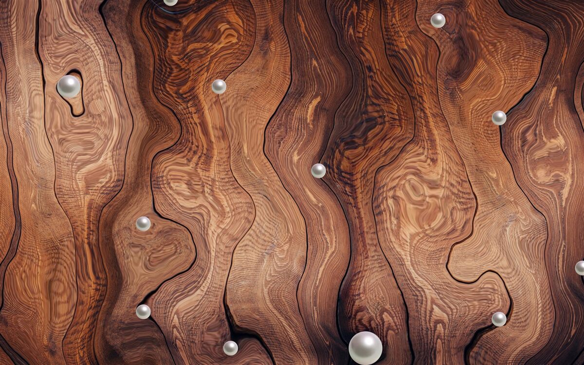 Fotobehang hout met structuur en parels