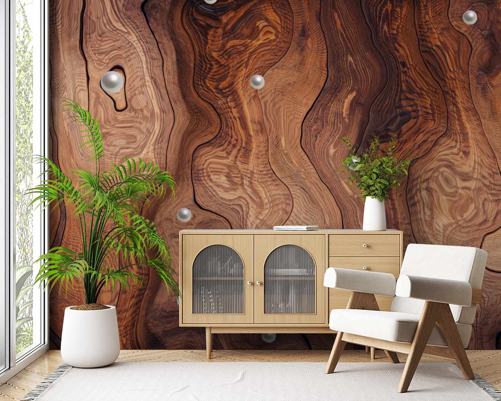 Fotobehang hout met structuur en parels