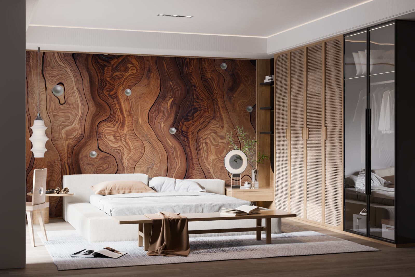 Fotobehang hout met structuur en parels