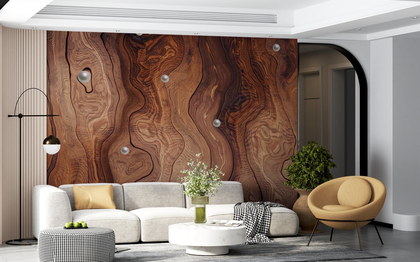 Fotobehang hout met structuur en parels