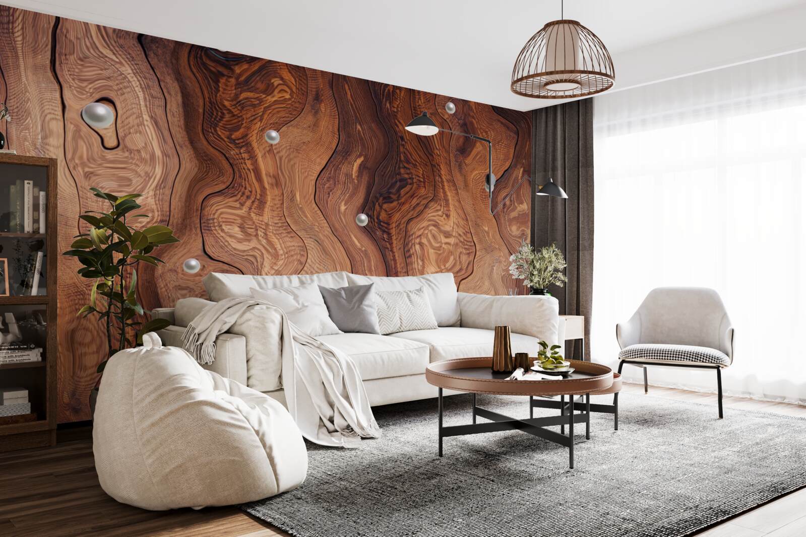 Fotobehang hout met structuur en parels