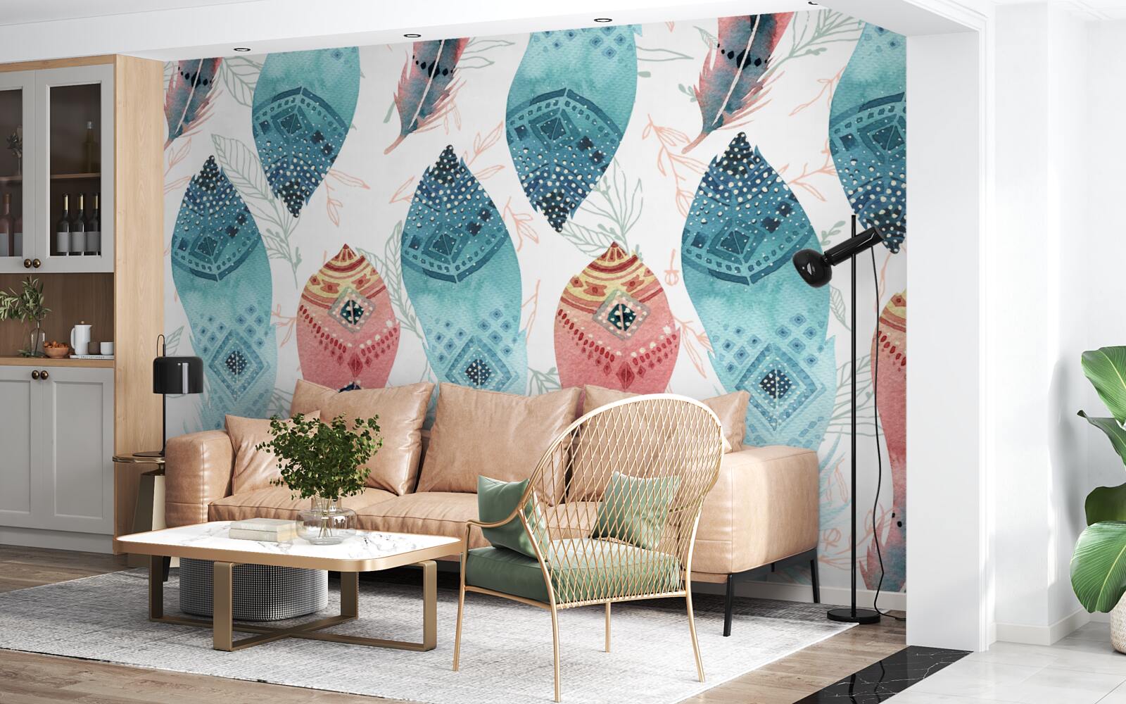 Fotobehang aquarelstift onderaan de achtergrond