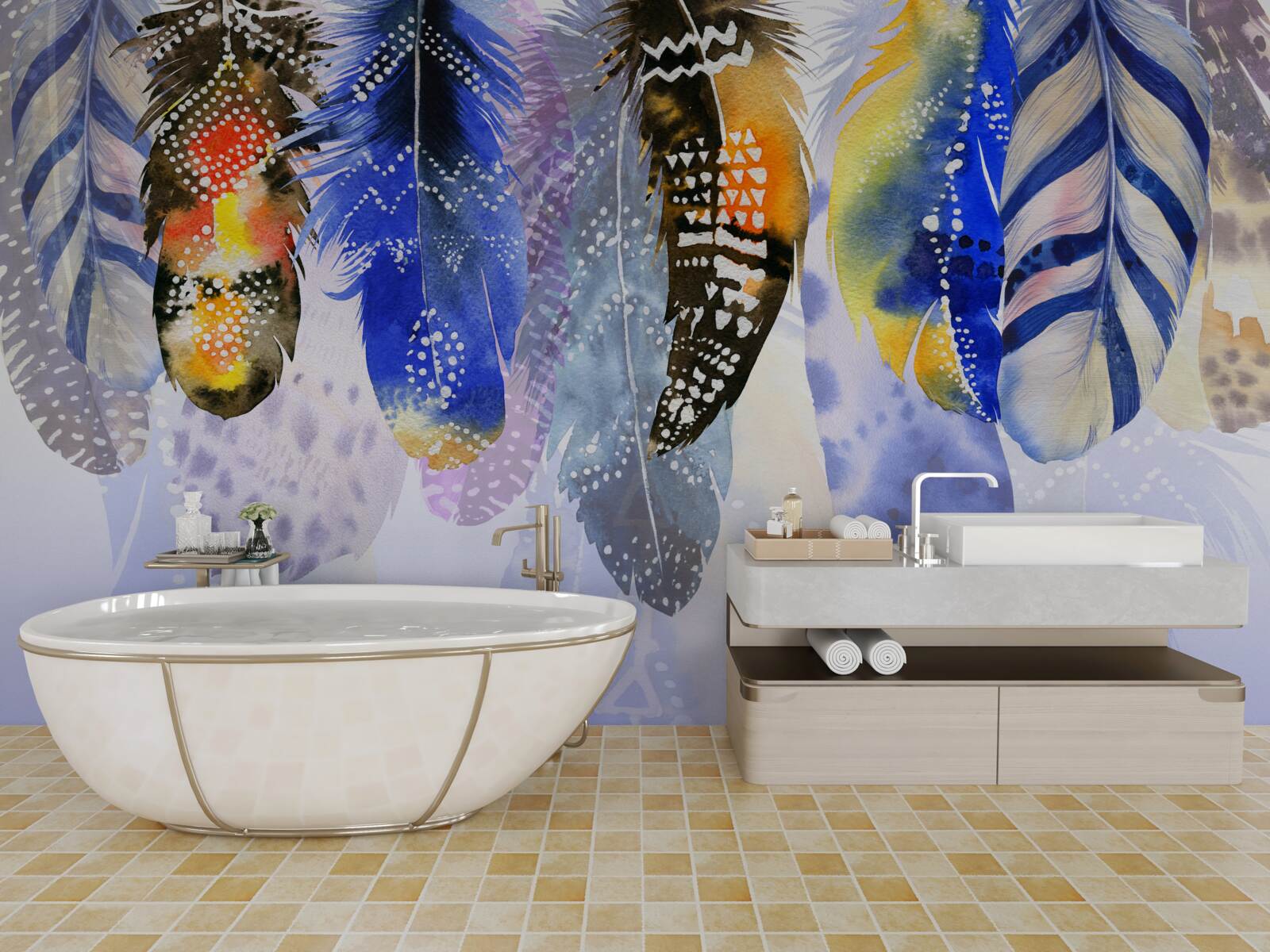 Fotobehang bungelen verschillende veren