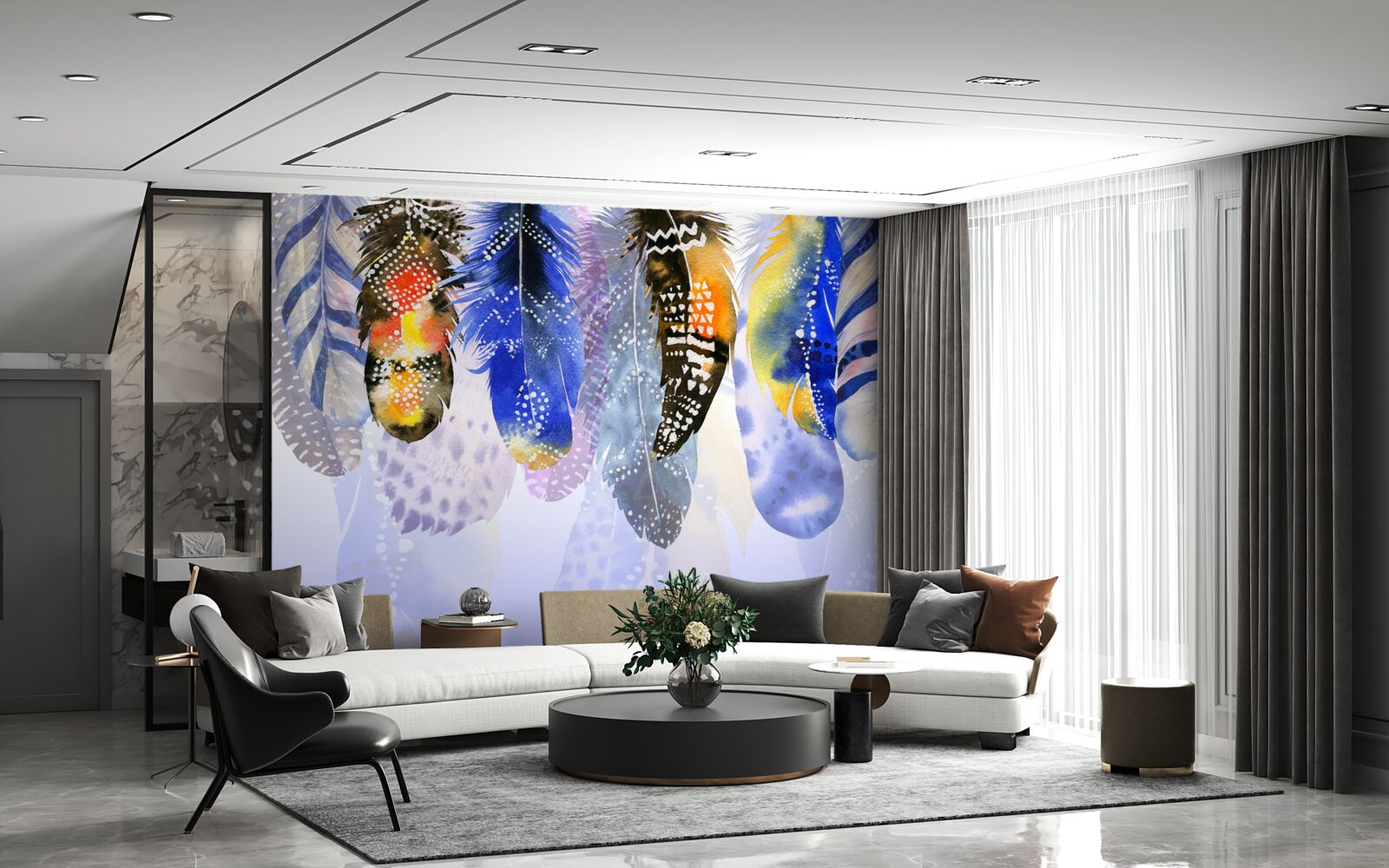 Fotobehang bungelen verschillende veren