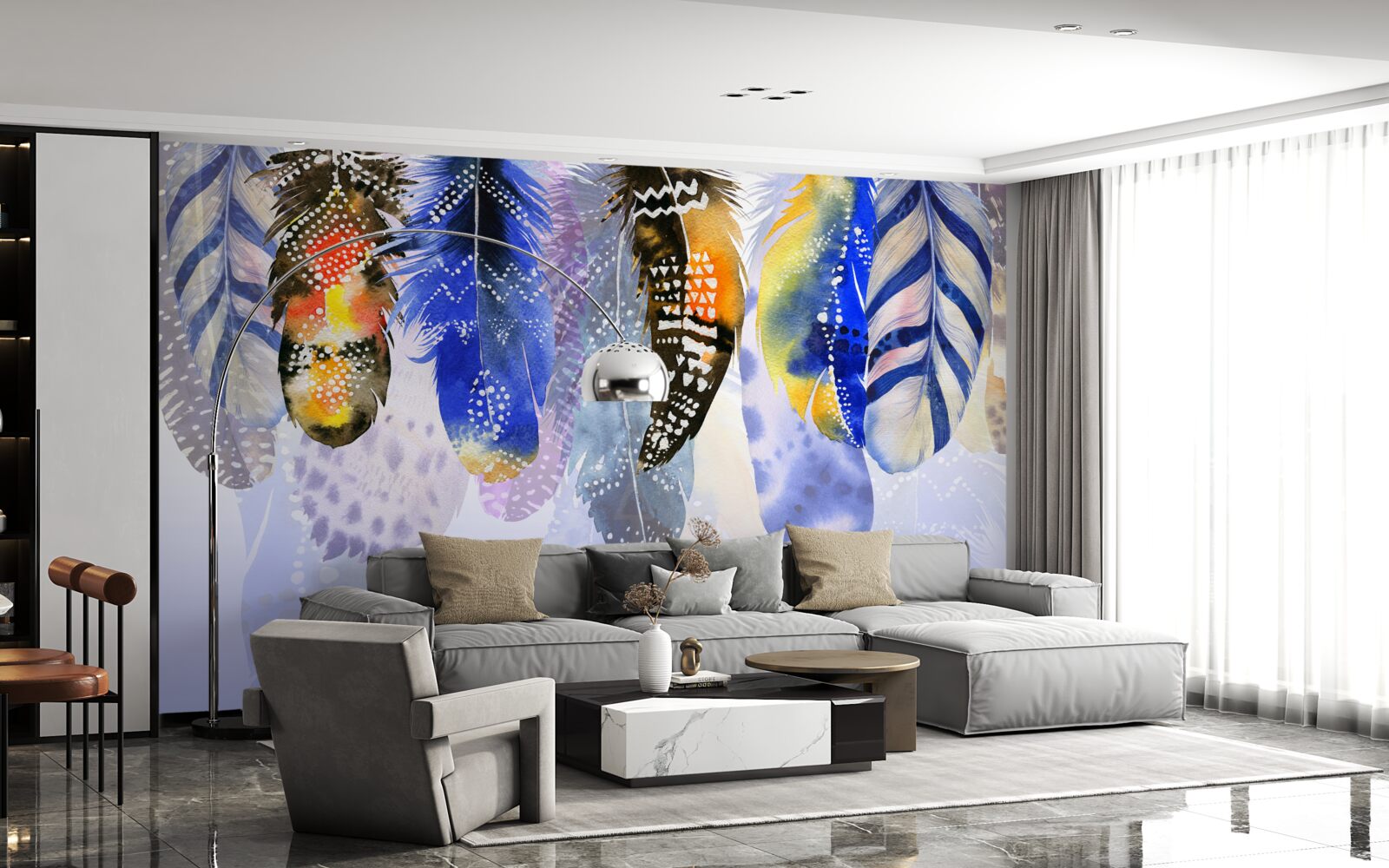 Fotobehang bungelen verschillende veren