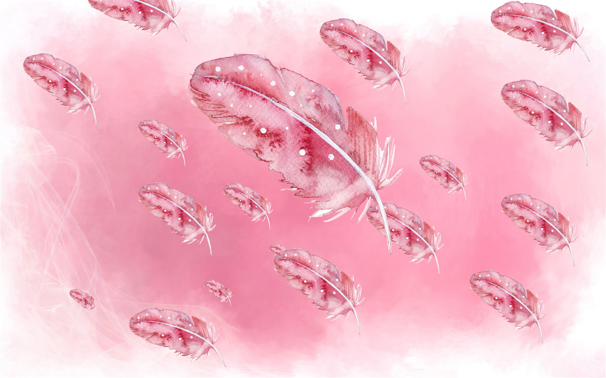 Fotobehang roze veren op roze achtergrond