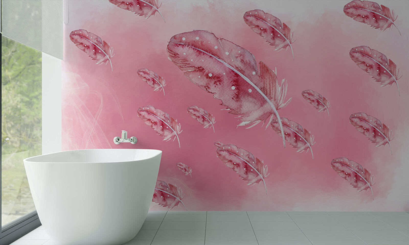 Fotobehang roze veren op roze achtergrond