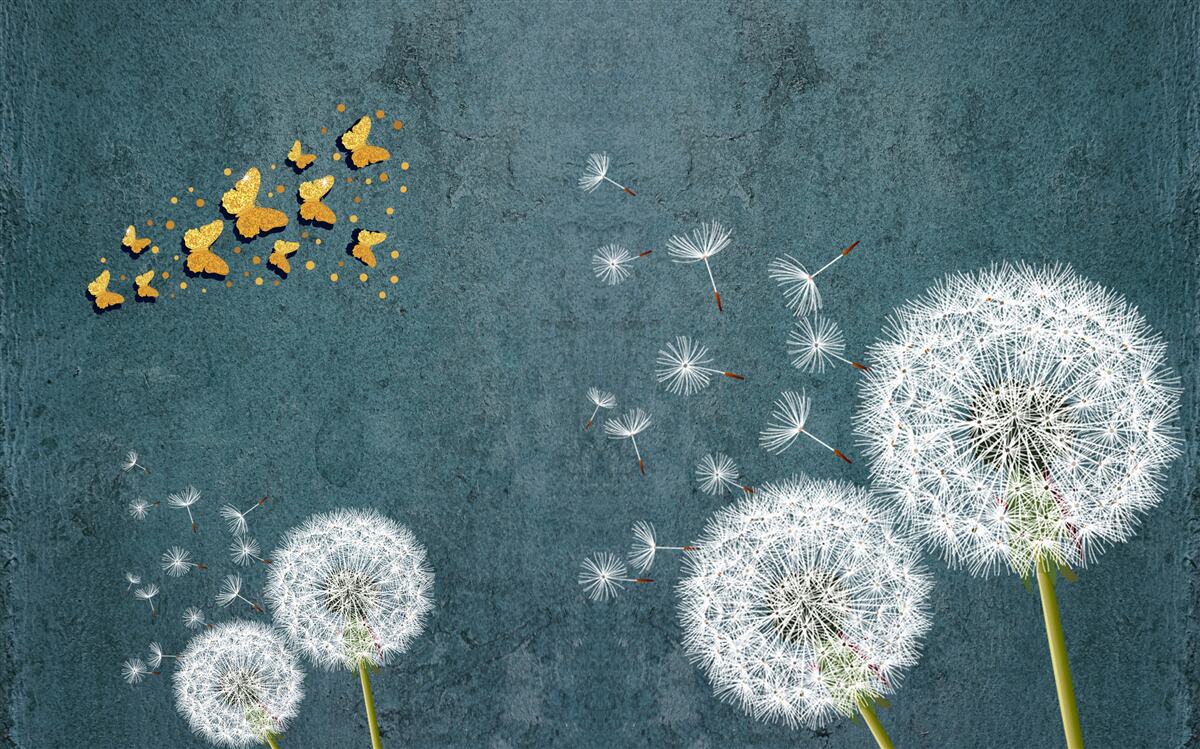 Fotobehang vlinders zwevend over melkkruid