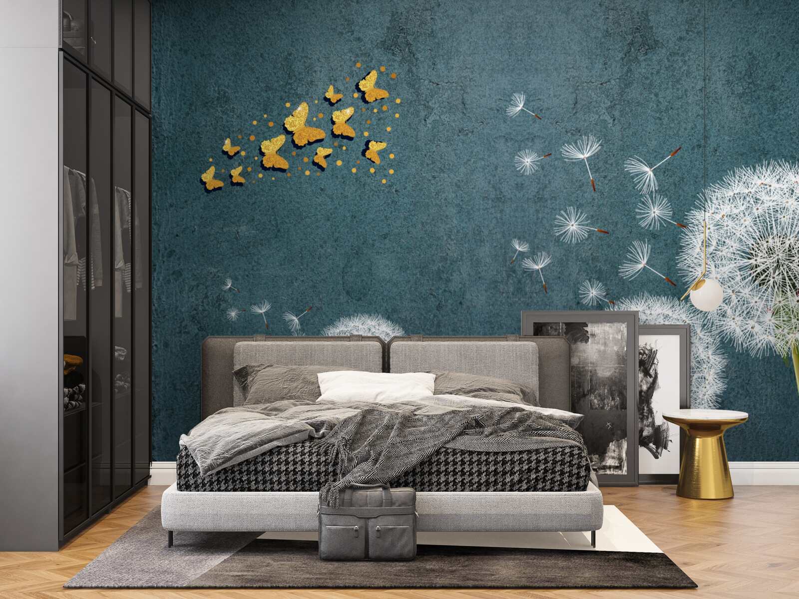 Fotobehang vlinders zwevend over melkkruid