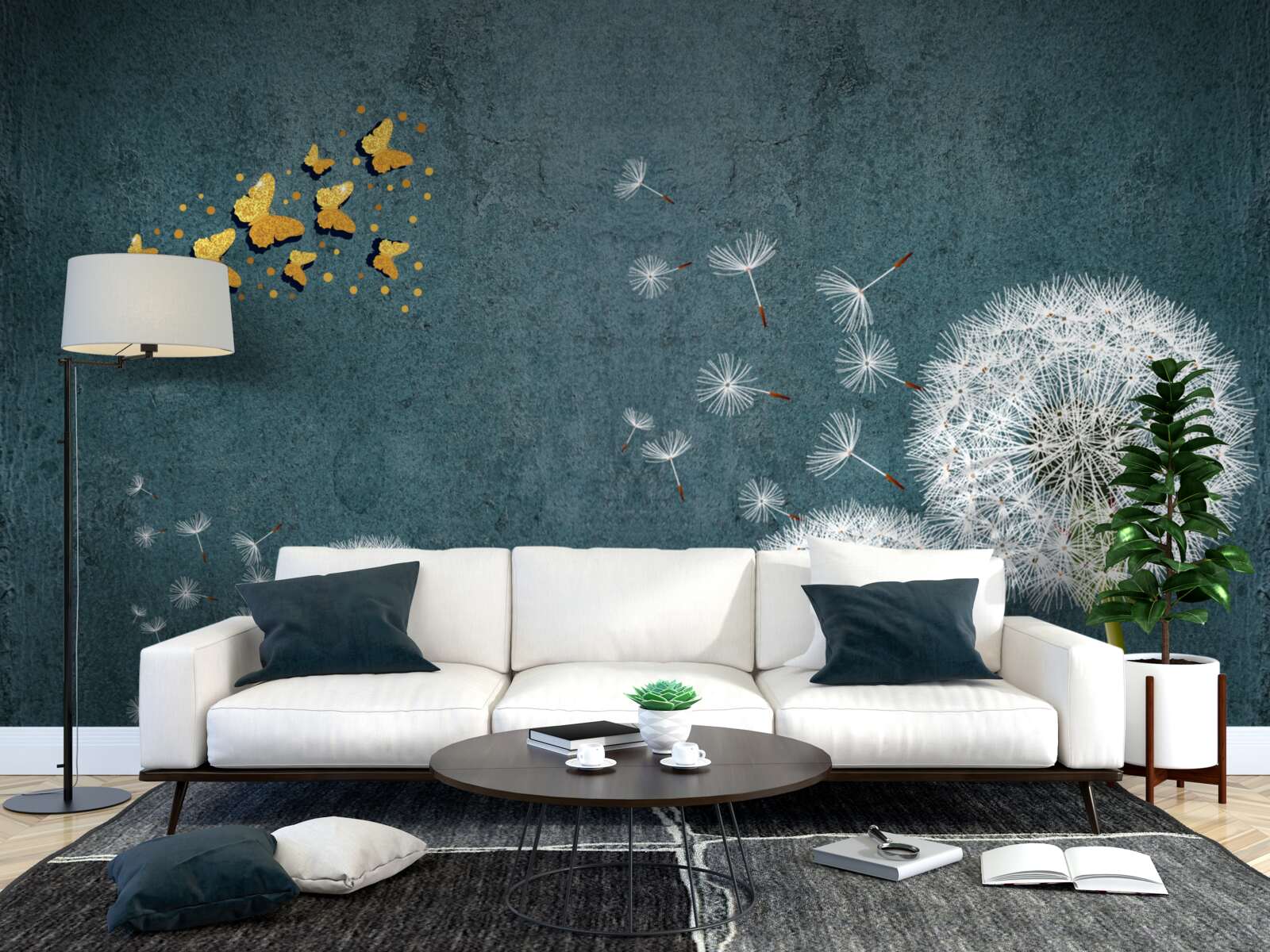 Fotobehang vlinders zwevend over melkkruid