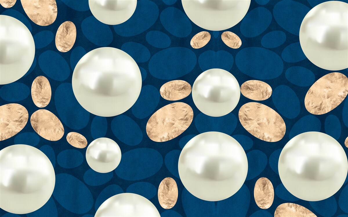 Fotobehang gouden kristallen en witte parels