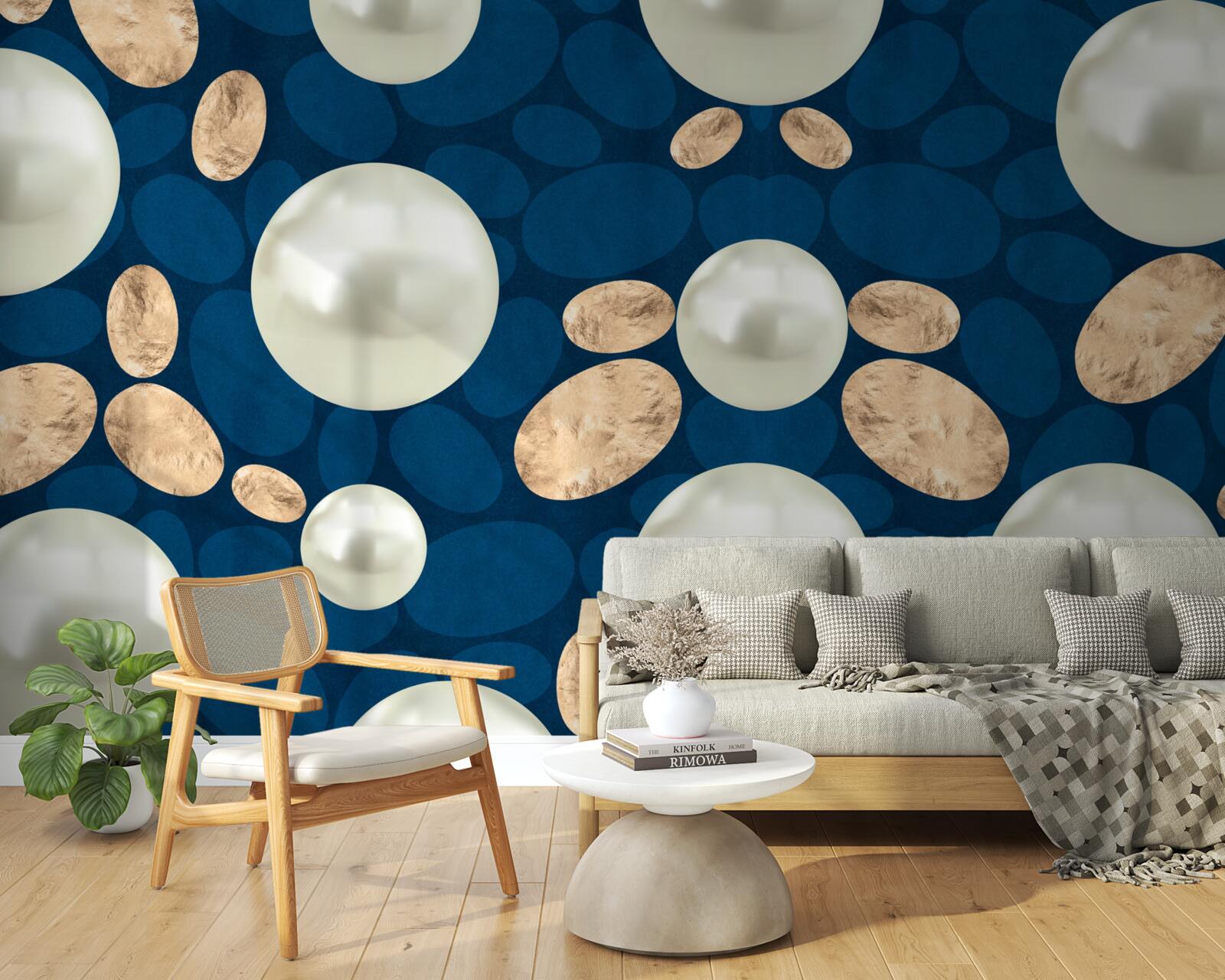 Fotobehang gouden kristallen en witte parels