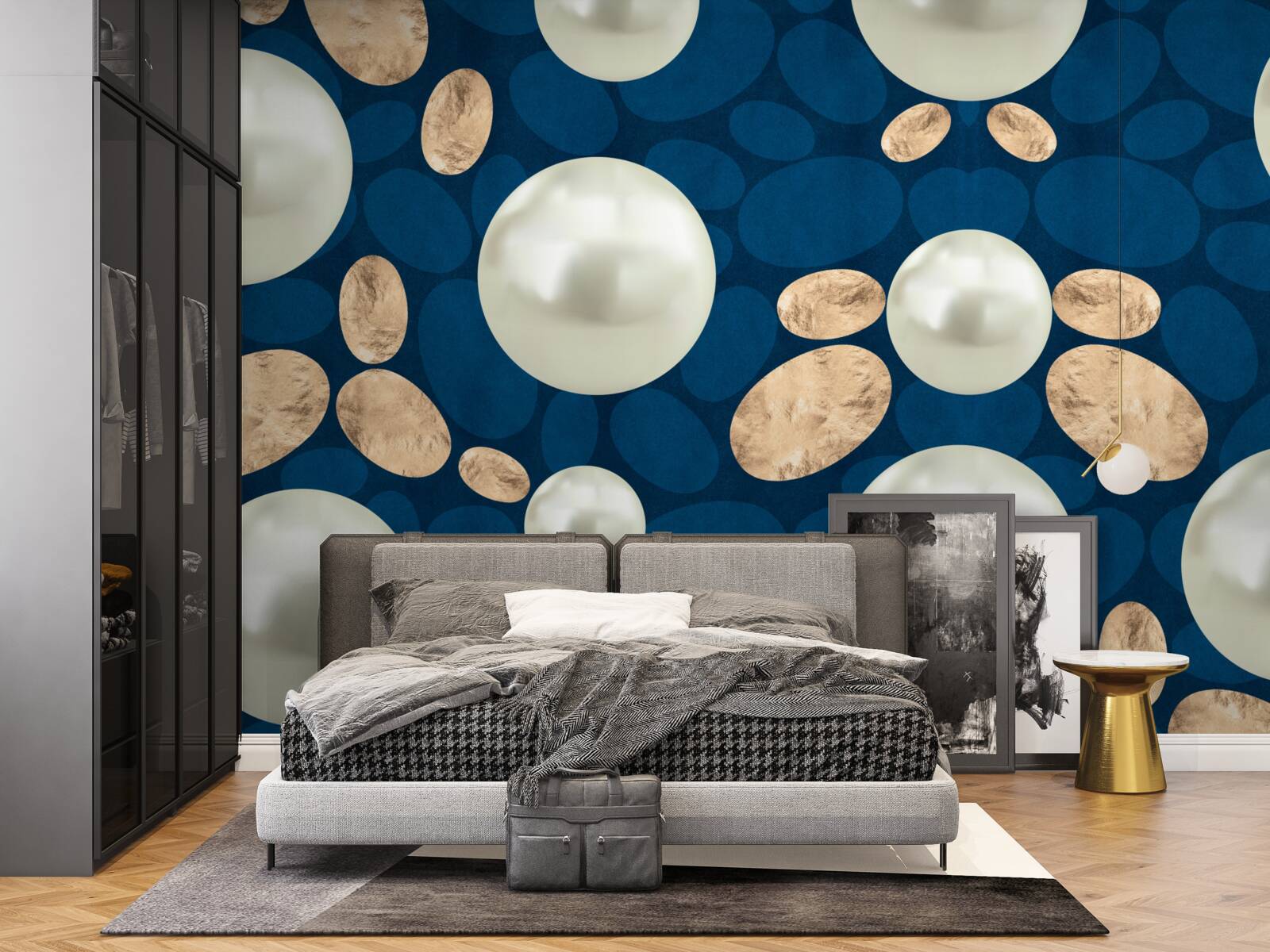 Fotobehang gouden kristallen en witte parels