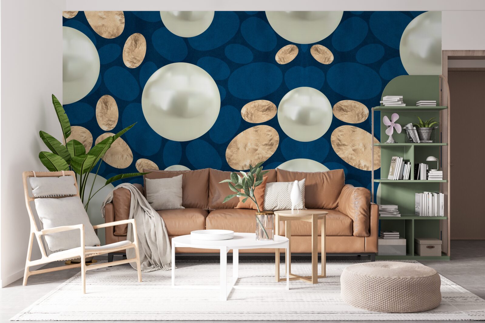 Fotobehang gouden kristallen en witte parels