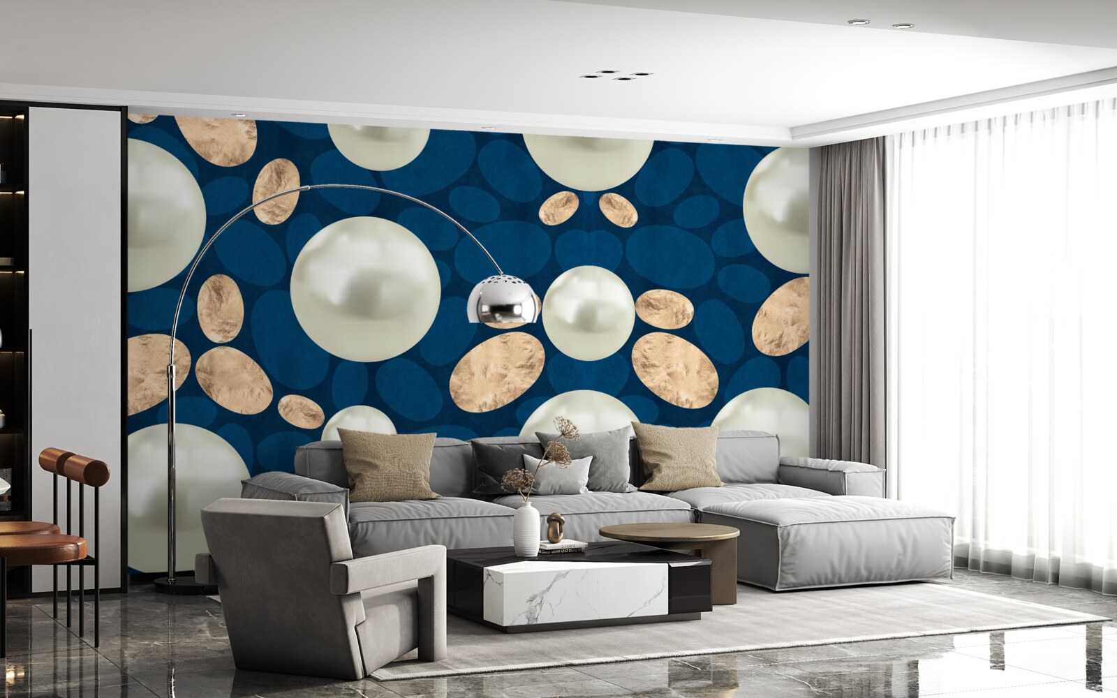 Fotobehang gouden kristallen en witte parels