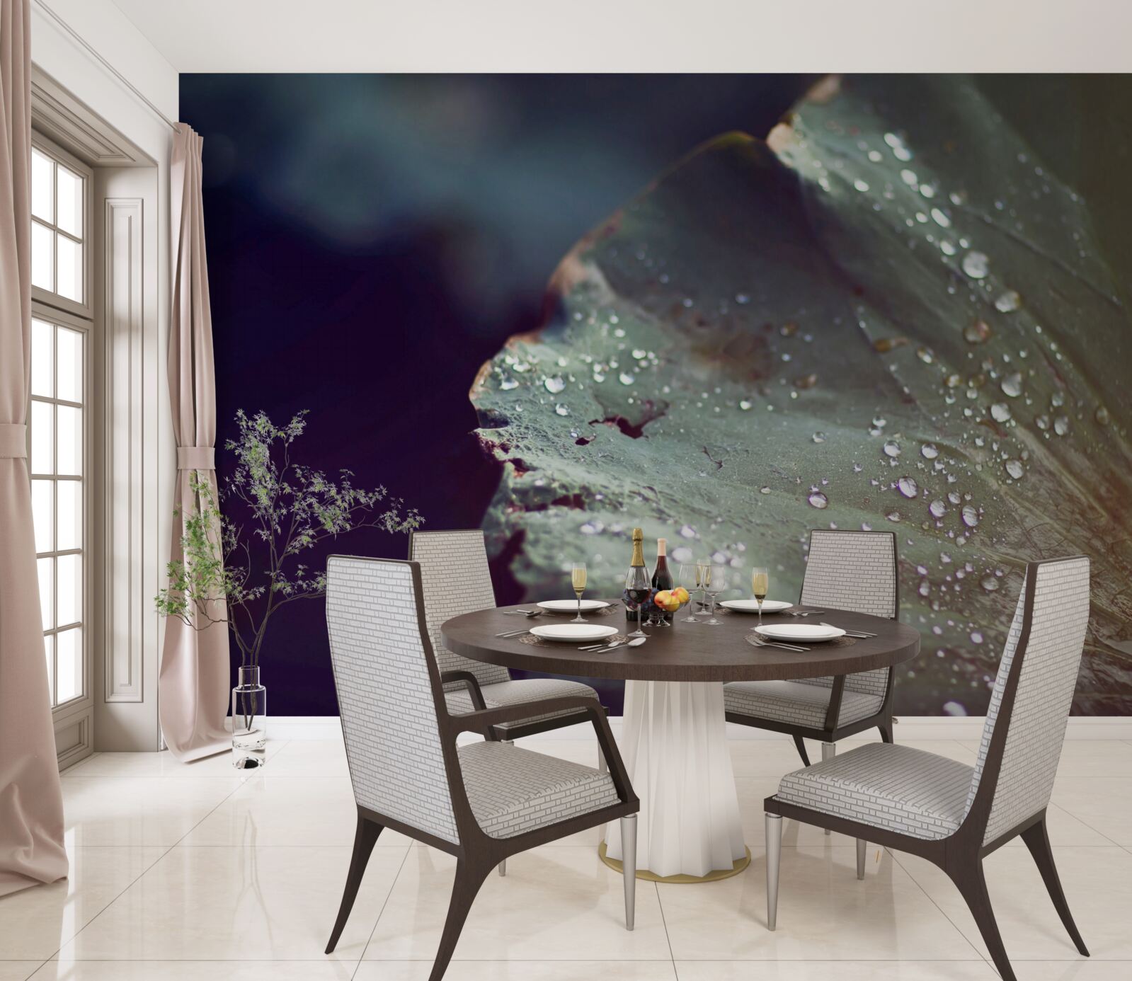 Fotobehang korrels vroege dauw op een blad