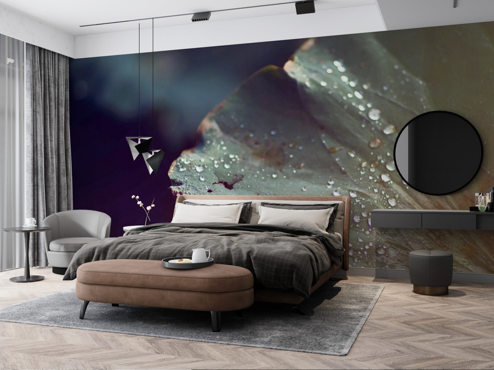 Fotobehang korrels vroege dauw op een blad