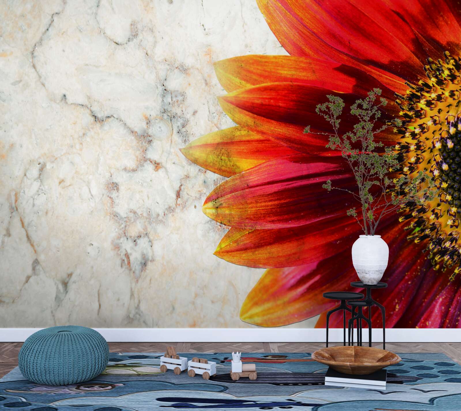 Fotobehang grote rood-oranje gerbera