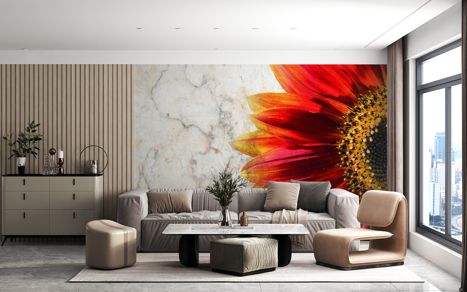 Fotobehang grote rood-oranje gerbera