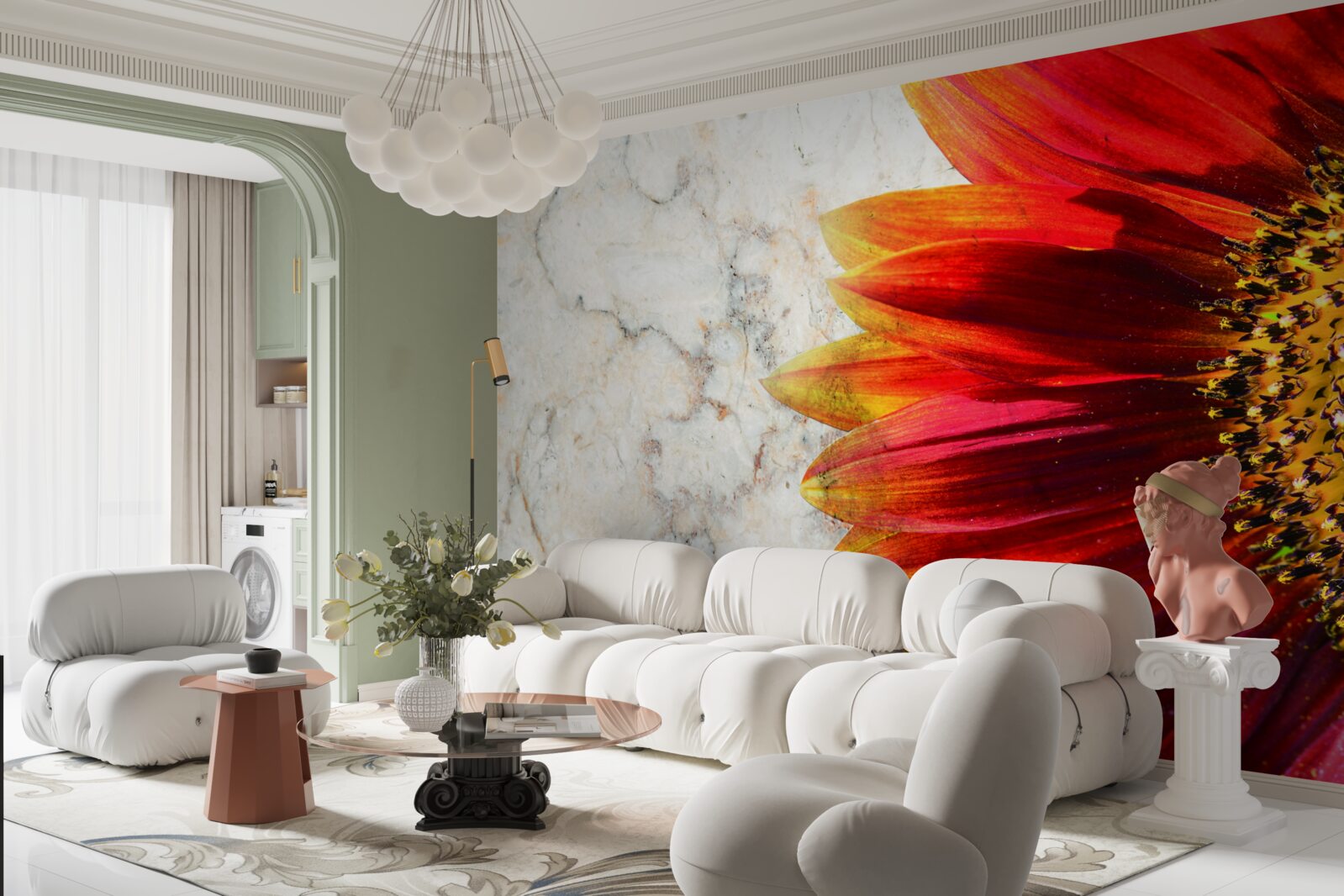 Fotobehang grote rood-oranje gerbera