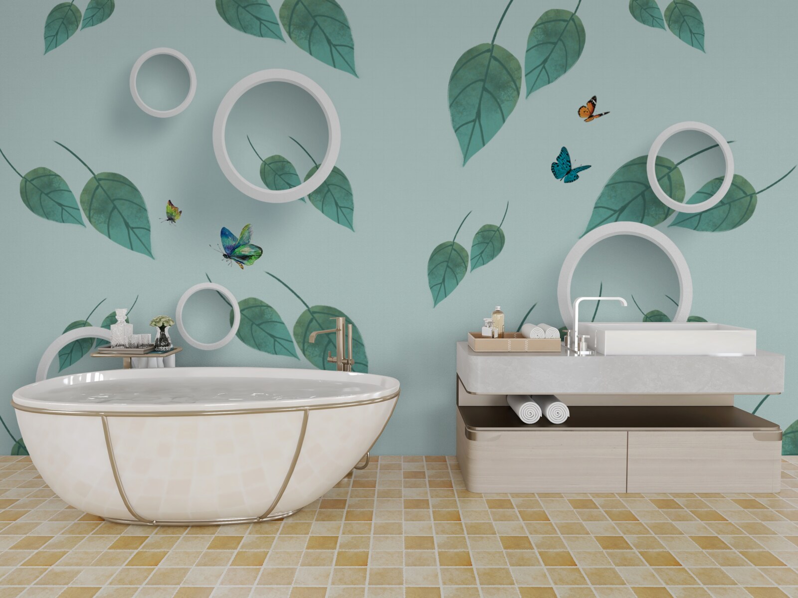 Fotobehang Lepidoptera tussen de groene bladeren