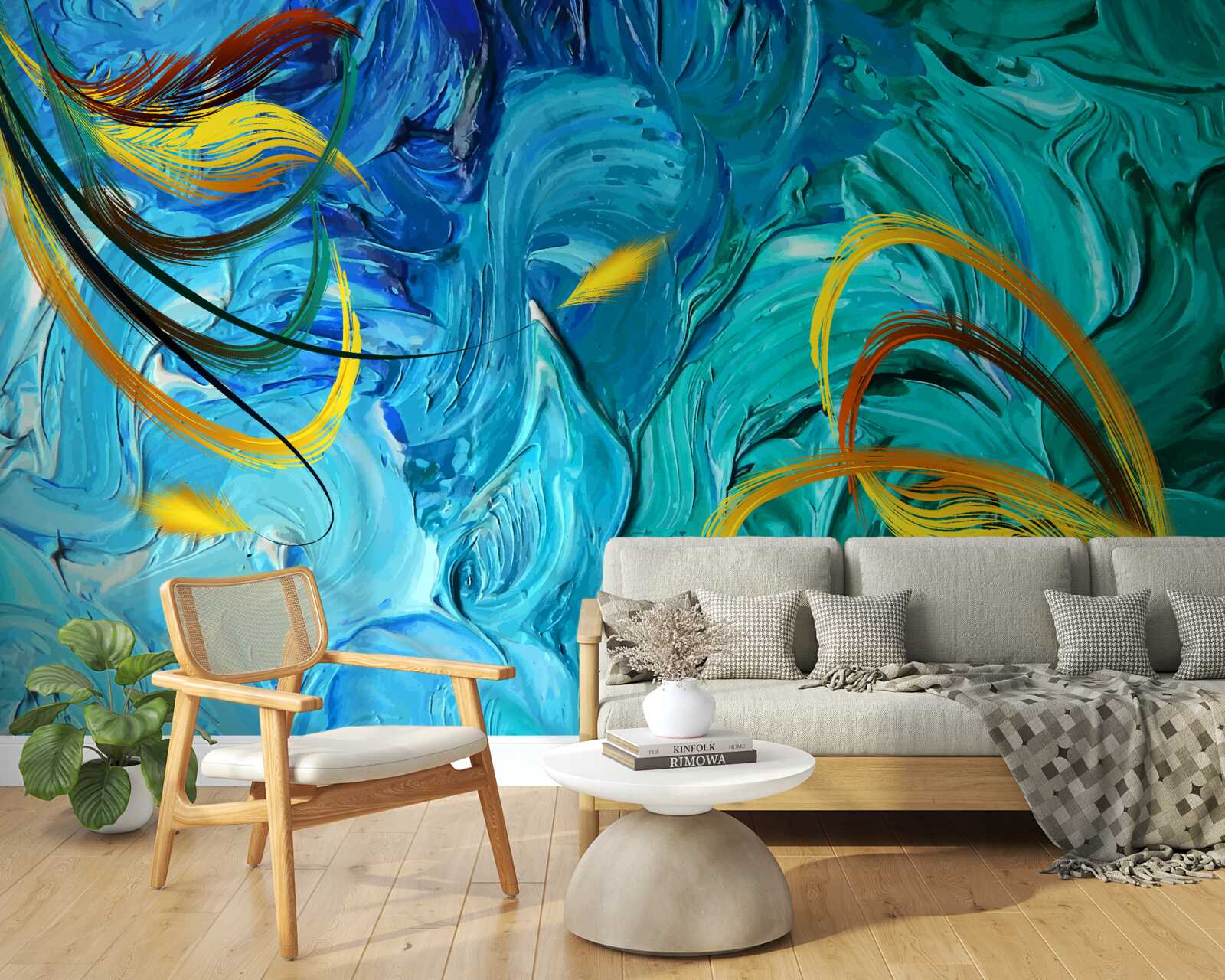 Fotobehang blauwe plakkaatverfpigmenten in verschillende tinten