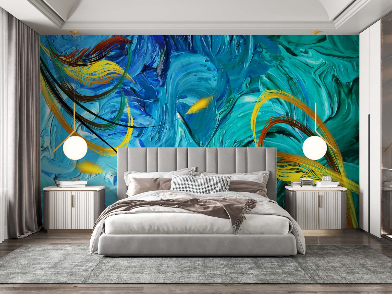 Fotobehang blauwe plakkaatverfpigmenten in verschillende tinten