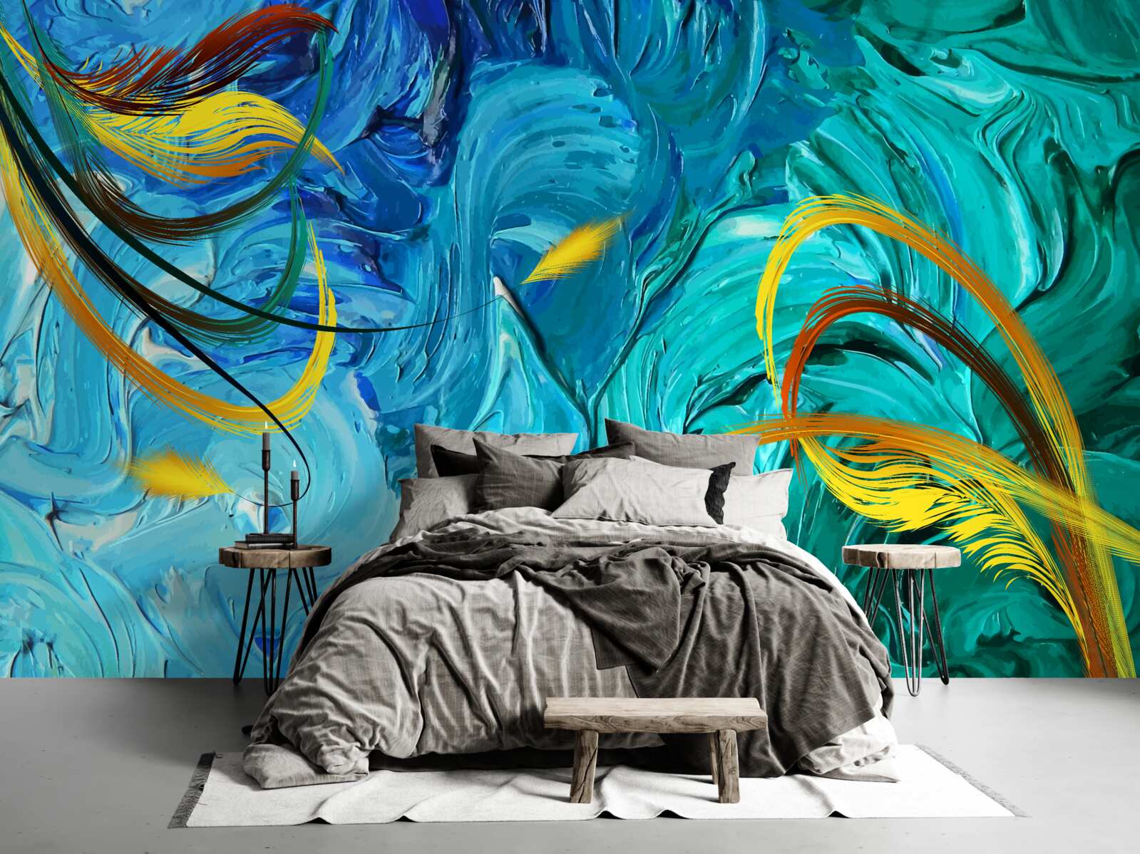 Fotobehang blauwe plakkaatverfpigmenten in verschillende tinten