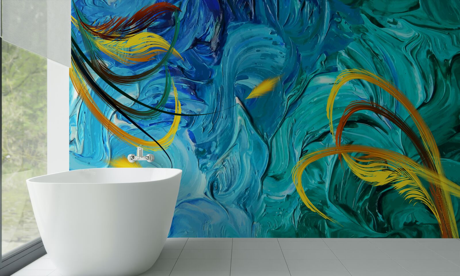 Fotobehang blauwe plakkaatverfpigmenten in verschillende tinten