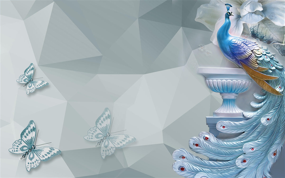 Fotobehang prachtige pauw en vlinders