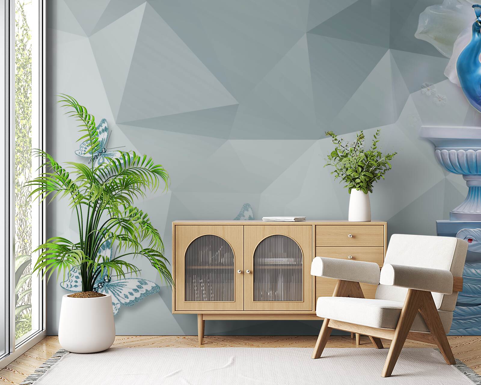 Fotobehang prachtige pauw en vlinders