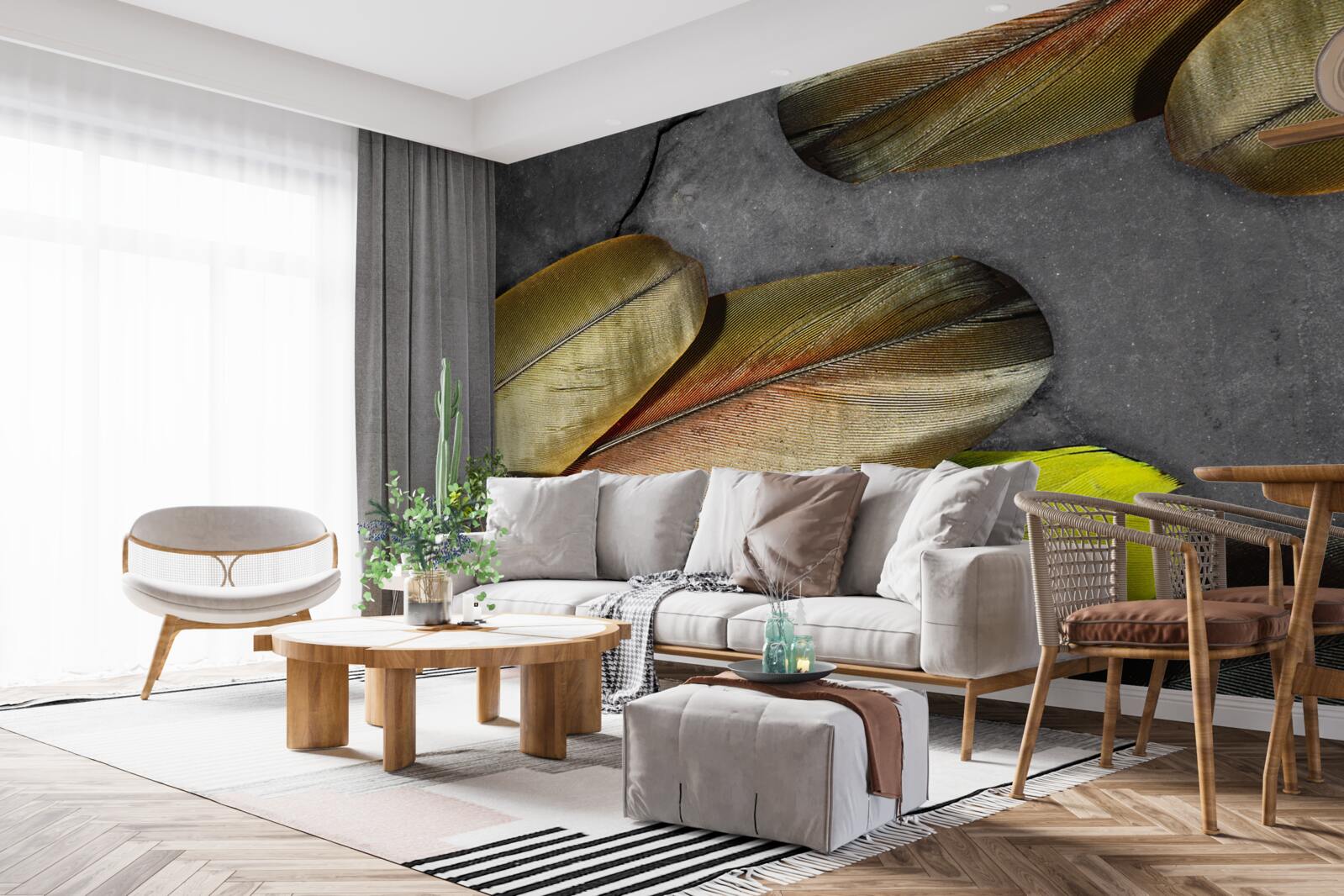 Fotobehang gouden veren glitter op grijze achtergrond