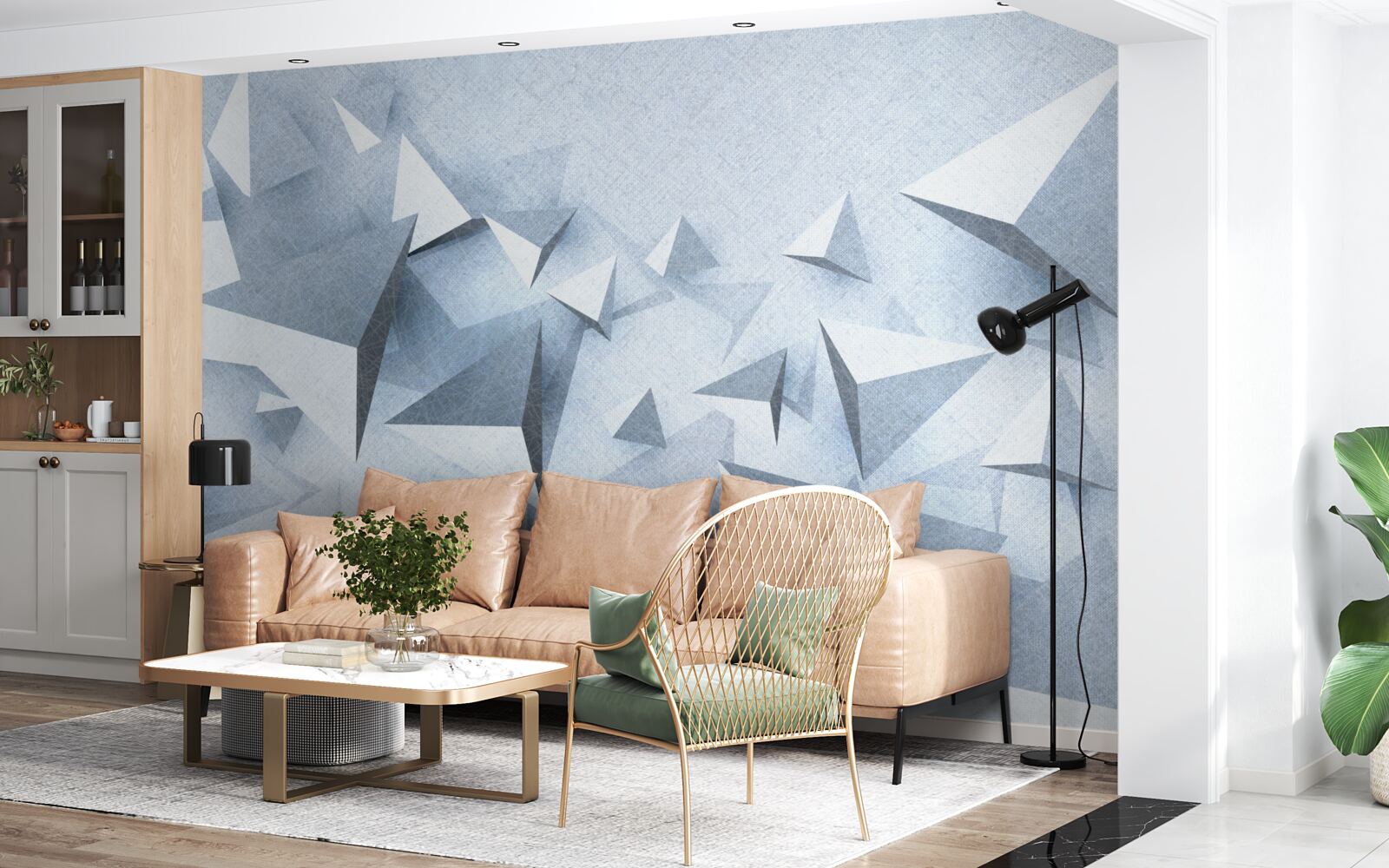 Fotobehang volumetrische driehoeken van verschillende grootte zijn wit