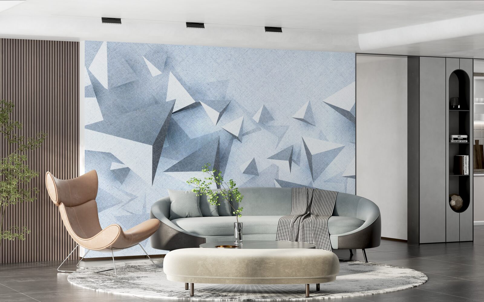 Fotobehang volumetrische driehoeken van verschillende grootte zijn wit