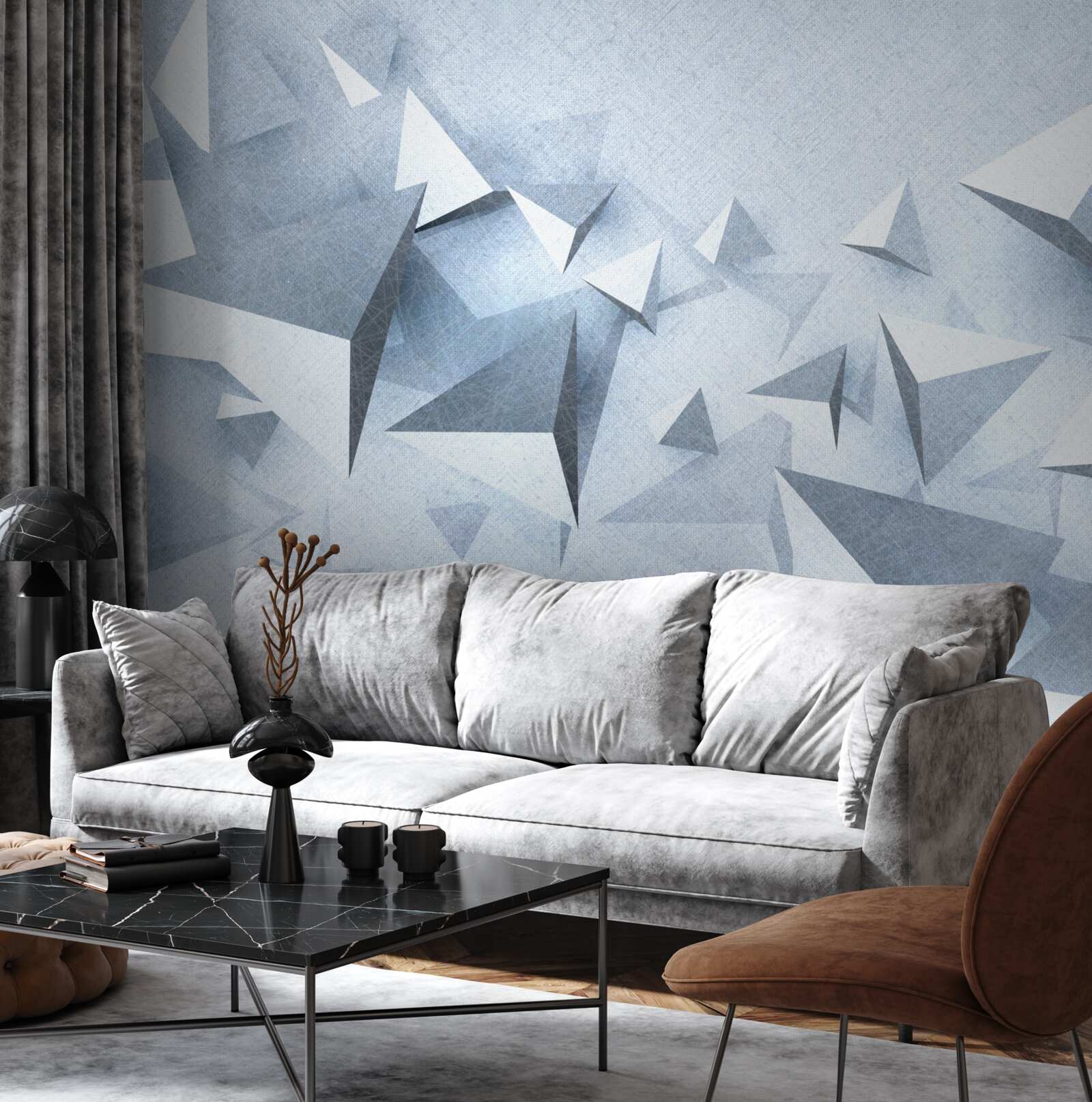 Fotobehang volumetrische driehoeken van verschillende grootte zijn wit