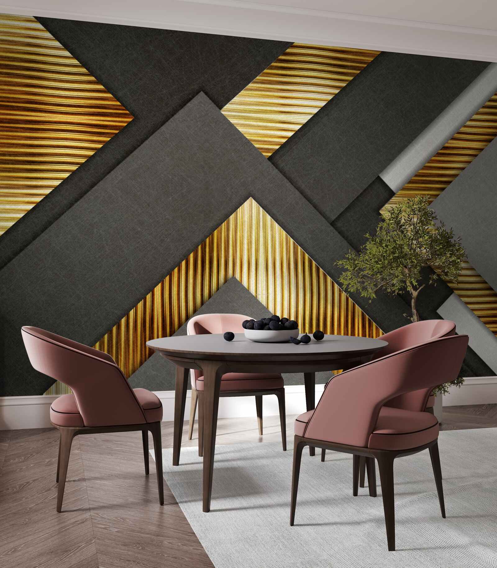 Fotobehang de rechthoeken zijn zwart met gouden lijnen