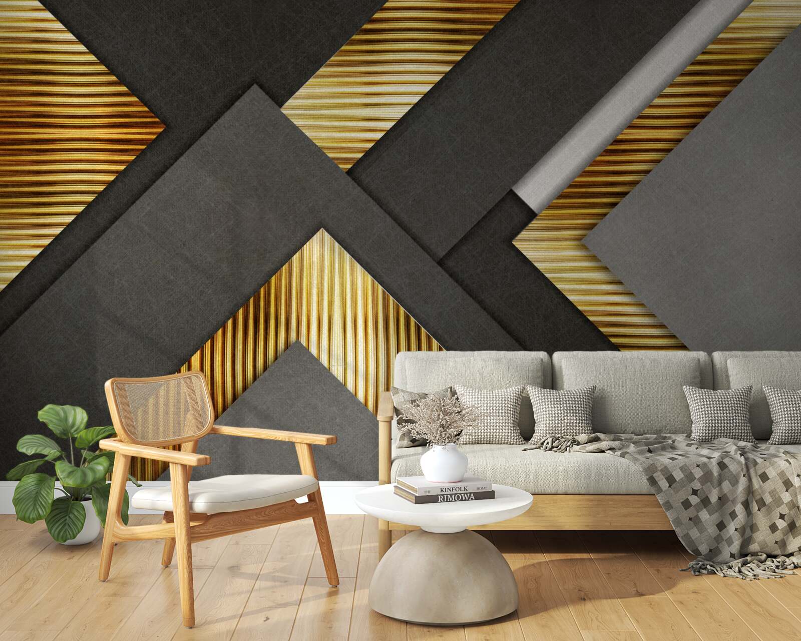 Fotobehang de rechthoeken zijn zwart met gouden lijnen