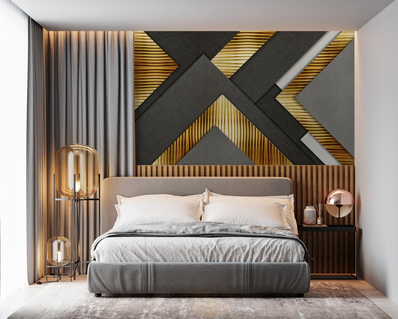 Fotobehang de rechthoeken zijn zwart met gouden lijnen