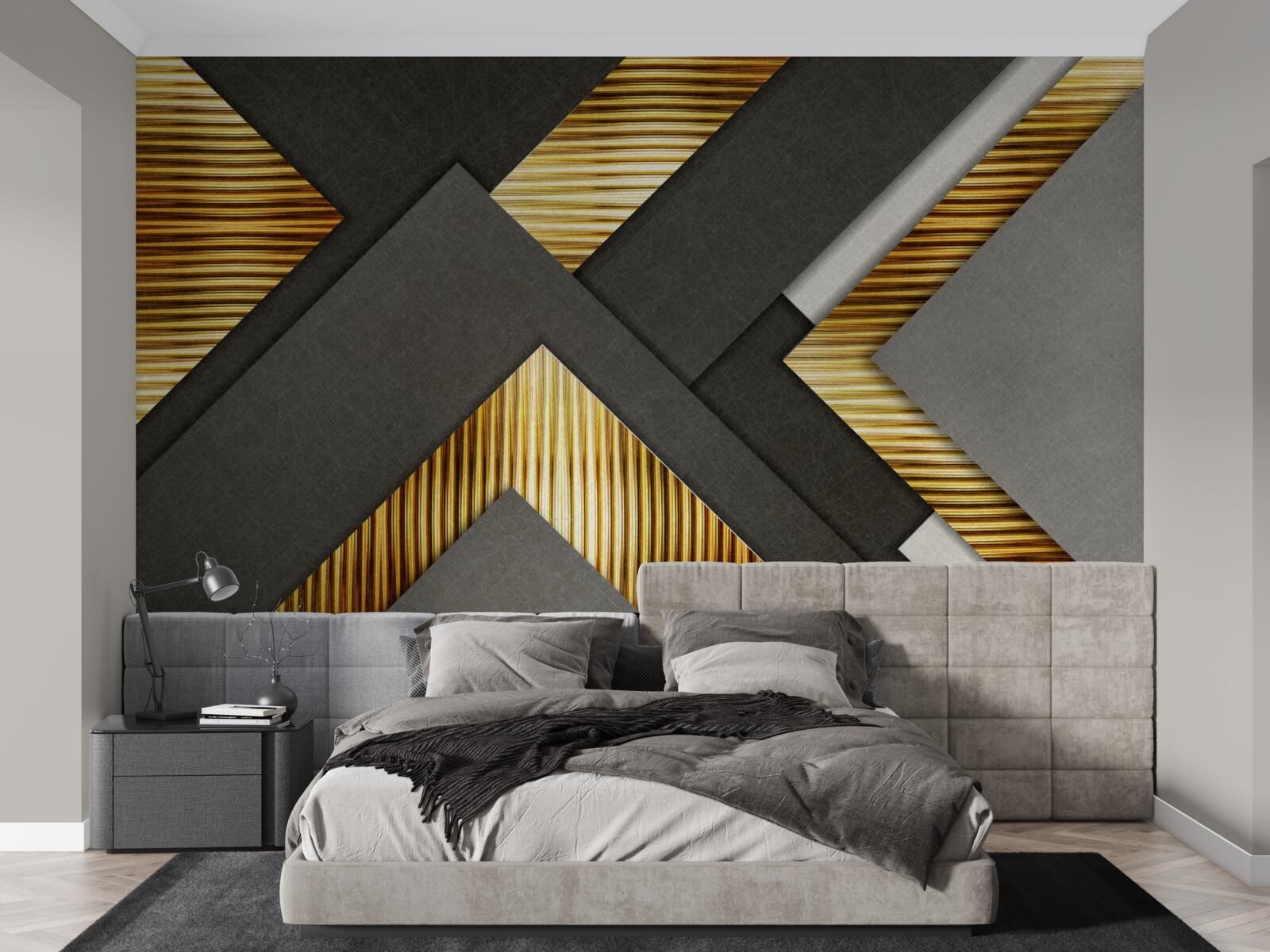 Fotobehang de rechthoeken zijn zwart met gouden lijnen