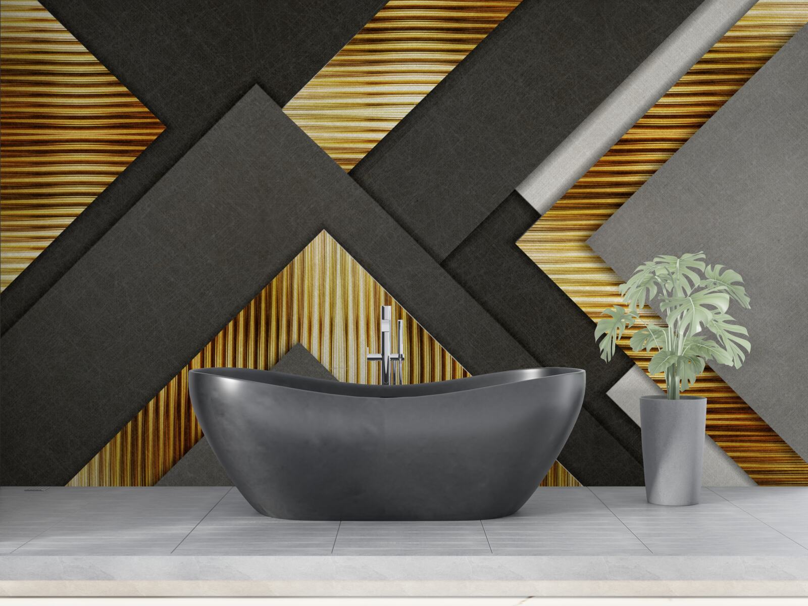 Fotobehang de rechthoeken zijn zwart met gouden lijnen