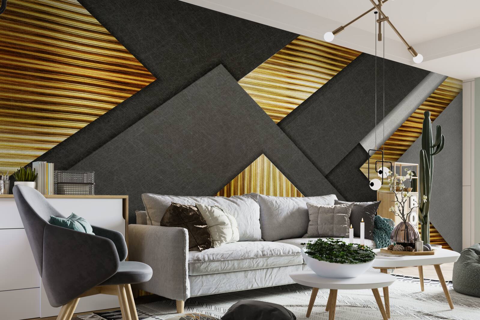 Fotobehang de rechthoeken zijn zwart met gouden lijnen