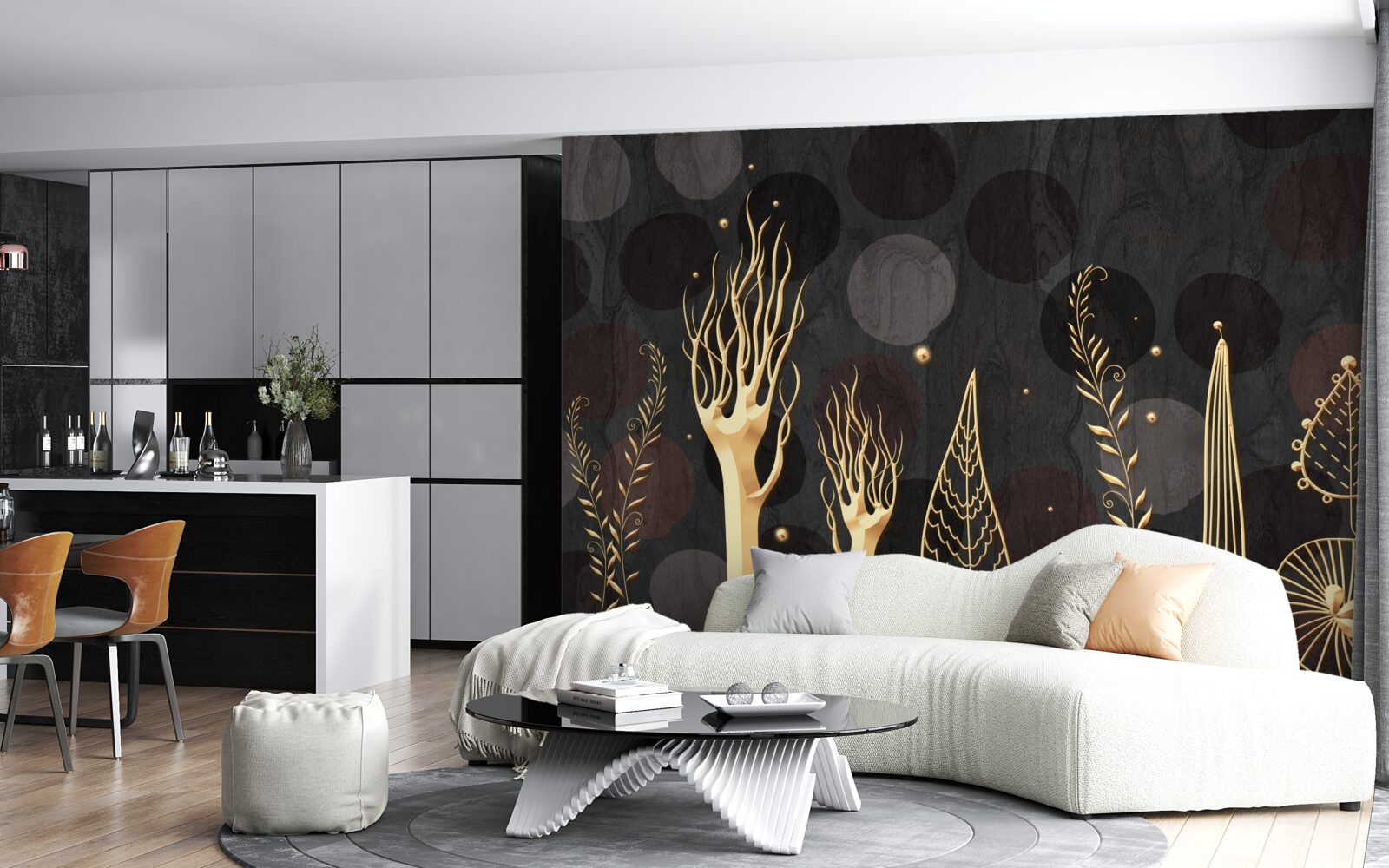 Fotobehang s nachts tussen de loofbomen