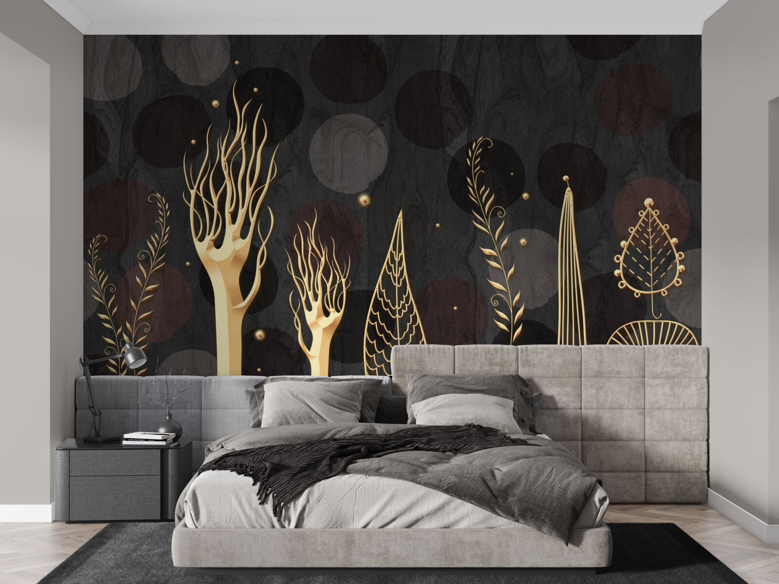 Fotobehang s nachts tussen de loofbomen