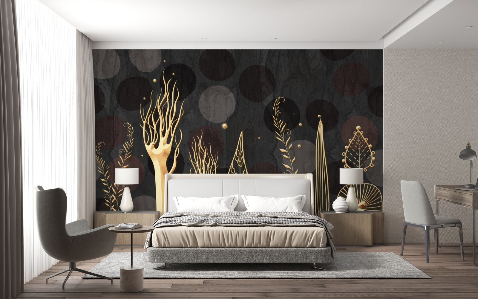 Fotobehang s nachts tussen de loofbomen