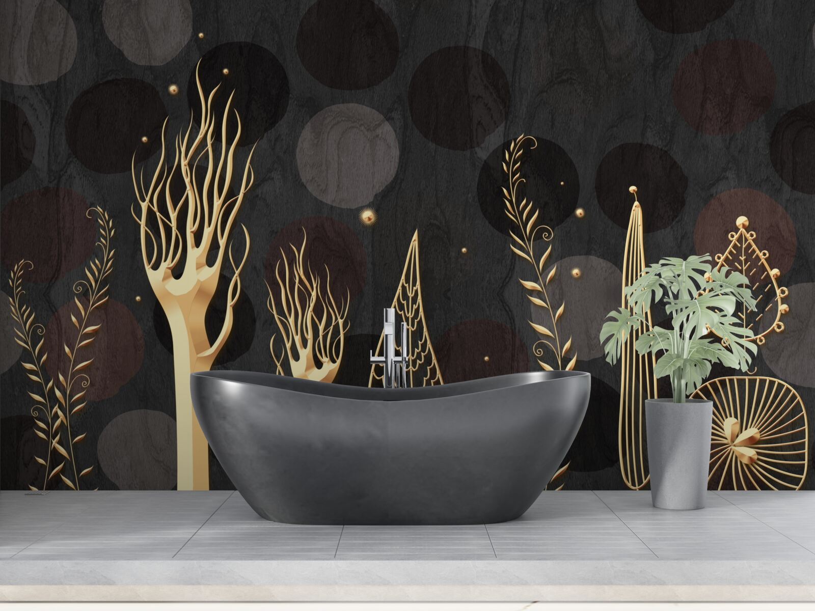 Fotobehang s nachts tussen de loofbomen