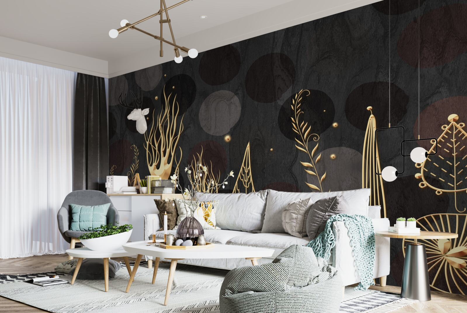 Fotobehang s nachts tussen de loofbomen