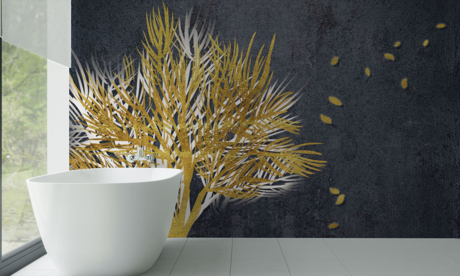 Fotobehang vogels vliegen de lucht in vanuit het bevroren bos