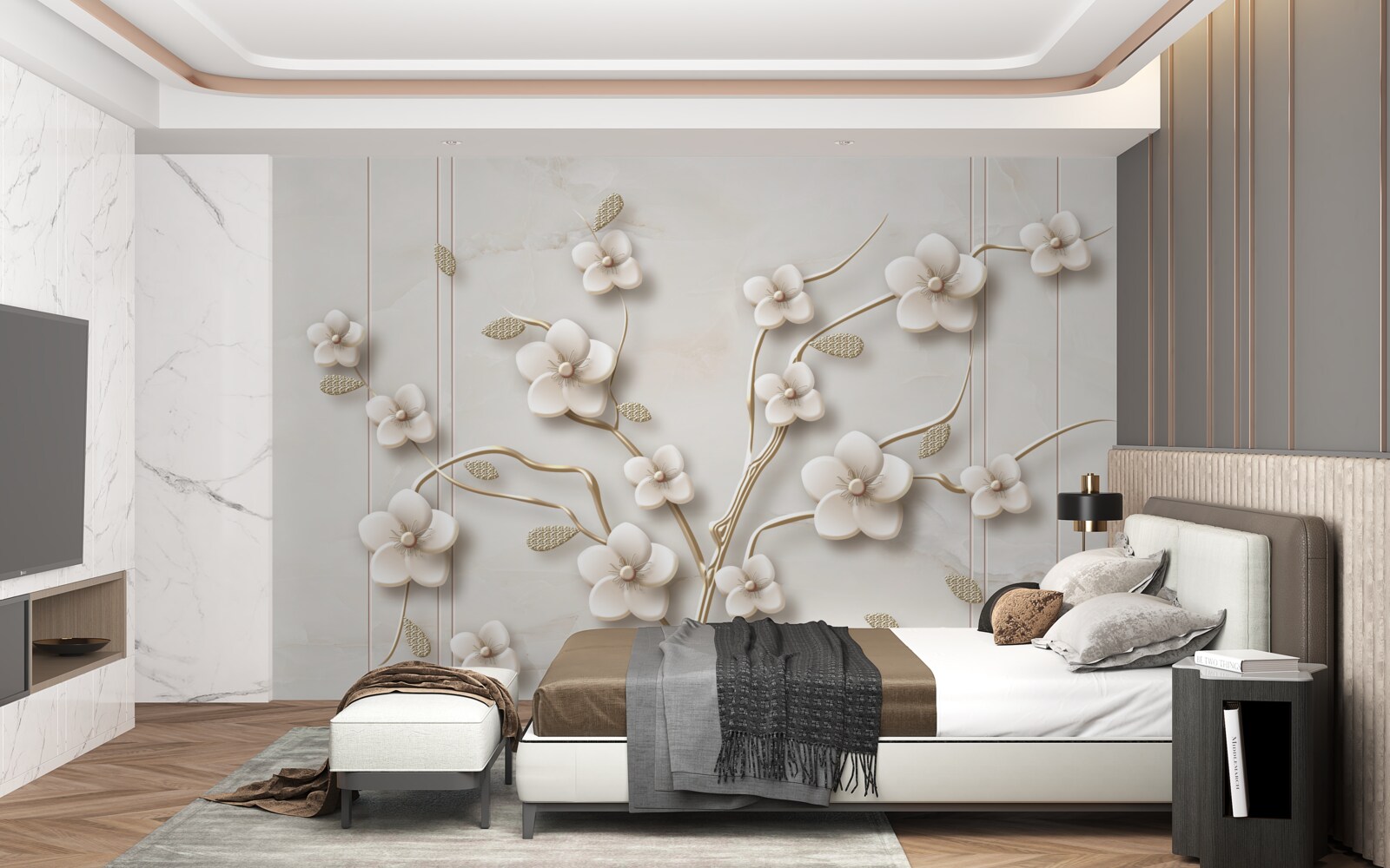 Fotobehang witbloeiende boom