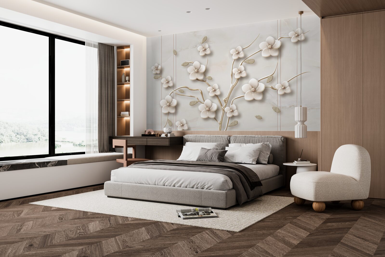 Fotobehang witbloeiende boom