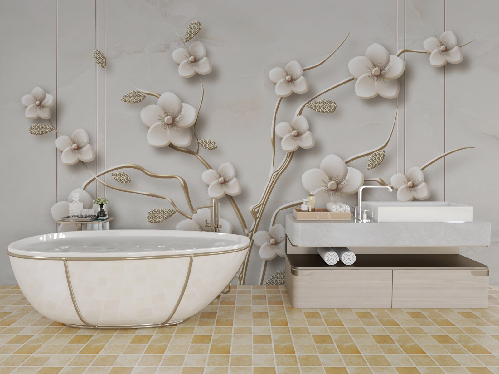 Fotobehang witbloeiende boom